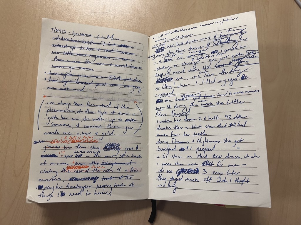 picture of jaziyyah's journal where he worked on the piece "Little Miss"